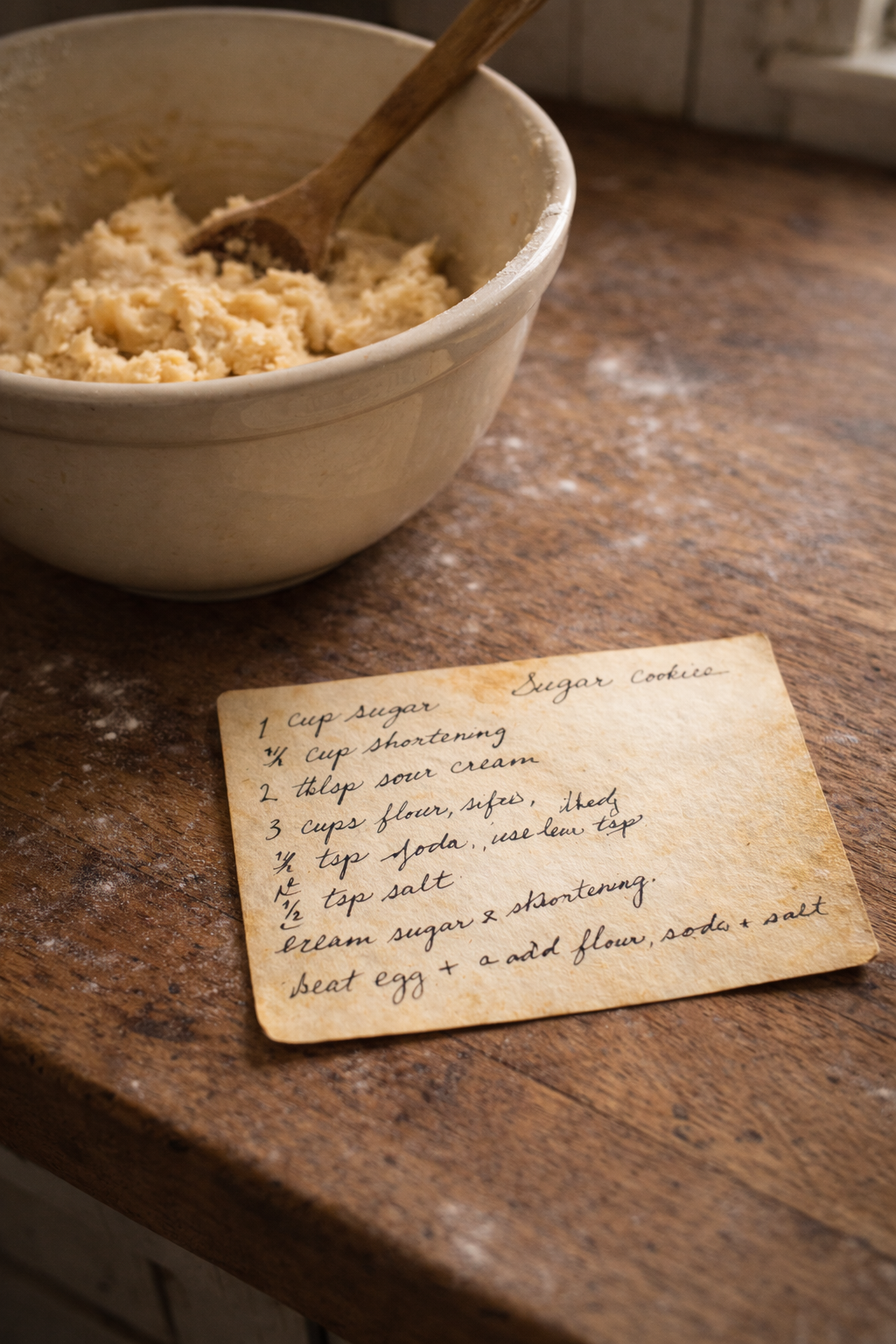 Handwritten sugar cookie recipe card